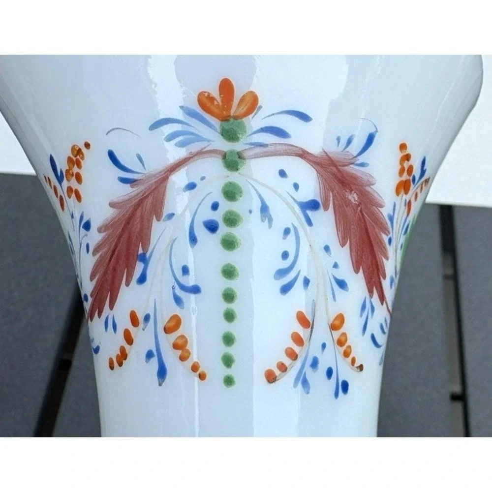 Antique Bristol opaline blown glass vase hand painted flowers EVC Victorian